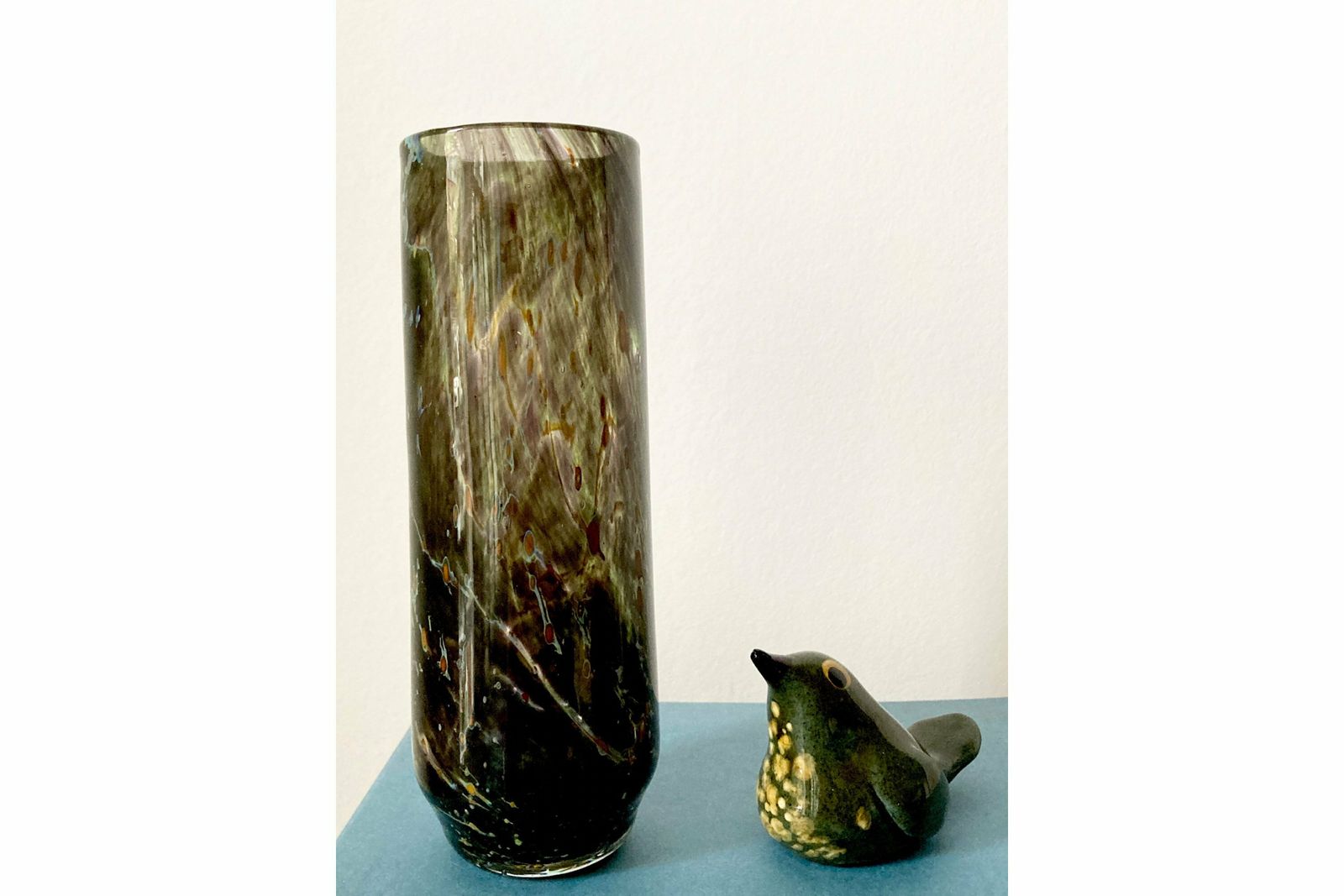 Vintage Spotted Hand Blown Art Green Glass Vase