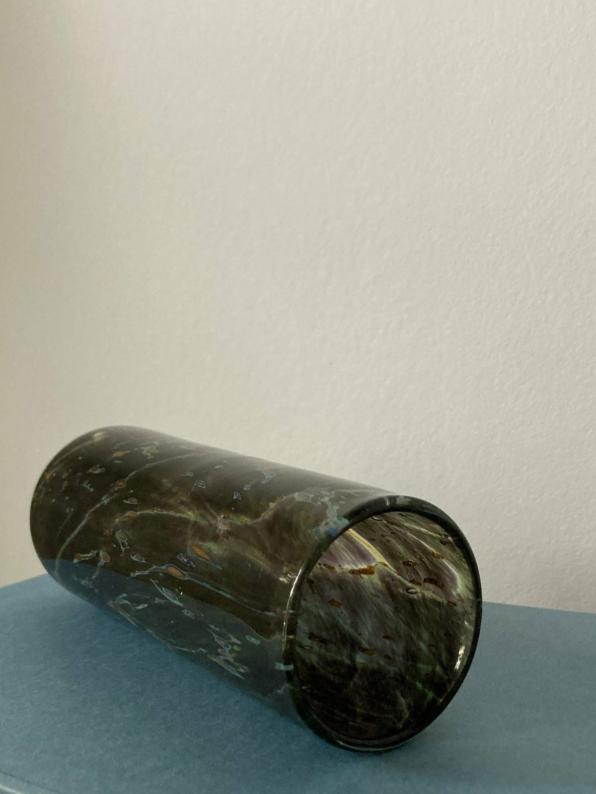 Vintage Spotted Hand Blown Art Green Glass Vase photo vinterior