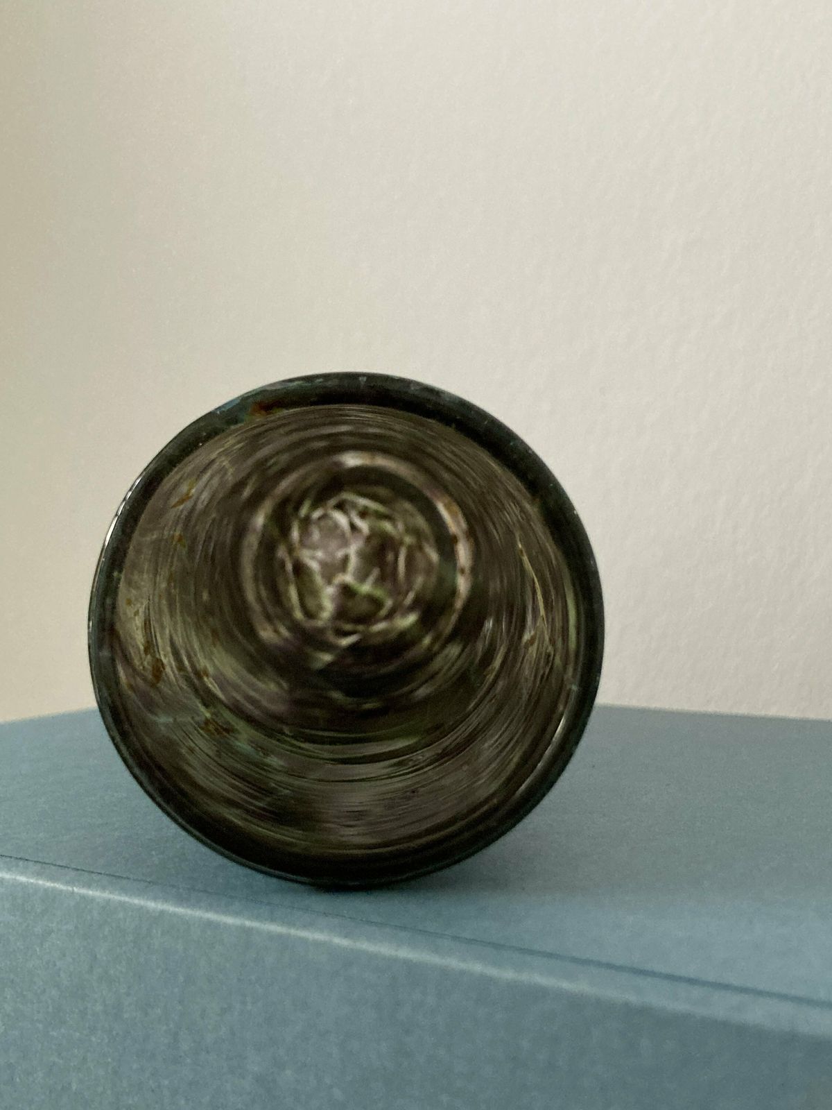photo for sale Vintage Spotted Hand Blown Art Green Glass Vase