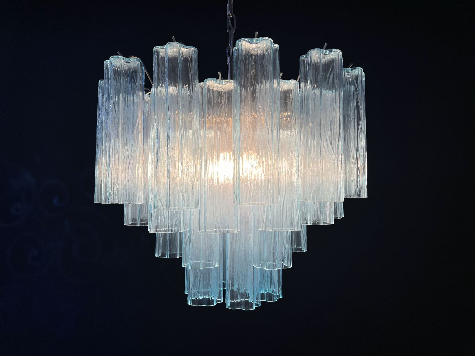 photo for sale Fantastic Murano Glass Tube Chandelier   36 Blue Glass Tube
