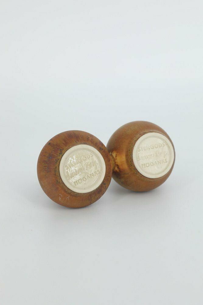 Small Mid Century Scandinavian Modern Collectible Double Brown Stoneware Vases By Gunnar Borg For Höganäs Keramik, 1960s, Set Of 2 photo vinterior