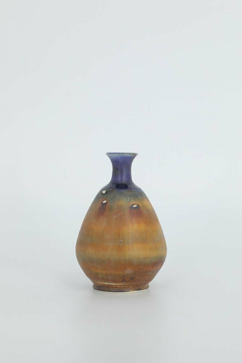 Small Mid Century Scandinavian Modern Collectible Blue & Brown Stoneware Vase By Gunnar Borg For Höganäs Keramik, 1960s