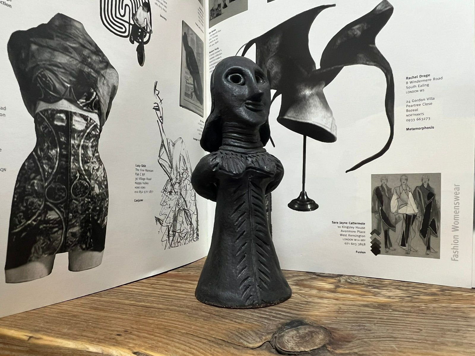 Vintage Black Clay Figurine Of Woman With Jug, Traditional Ethiopian Folk Art, Black Figurine, Black Clay Jewish Figure photo vintage
