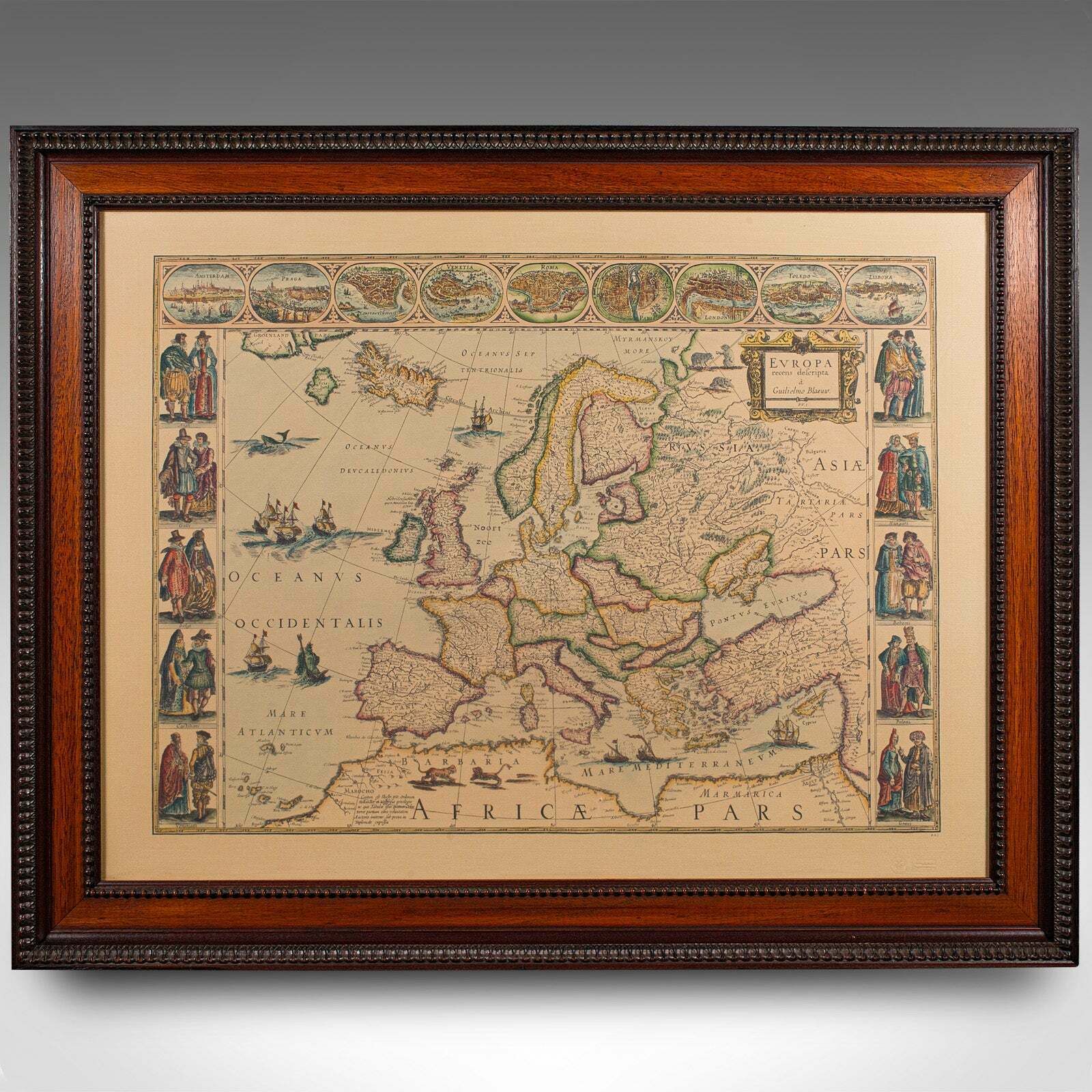 Vintage Reproduction 17th Century Map Of Europe, American, Cartography, Blaeuw photo furniture