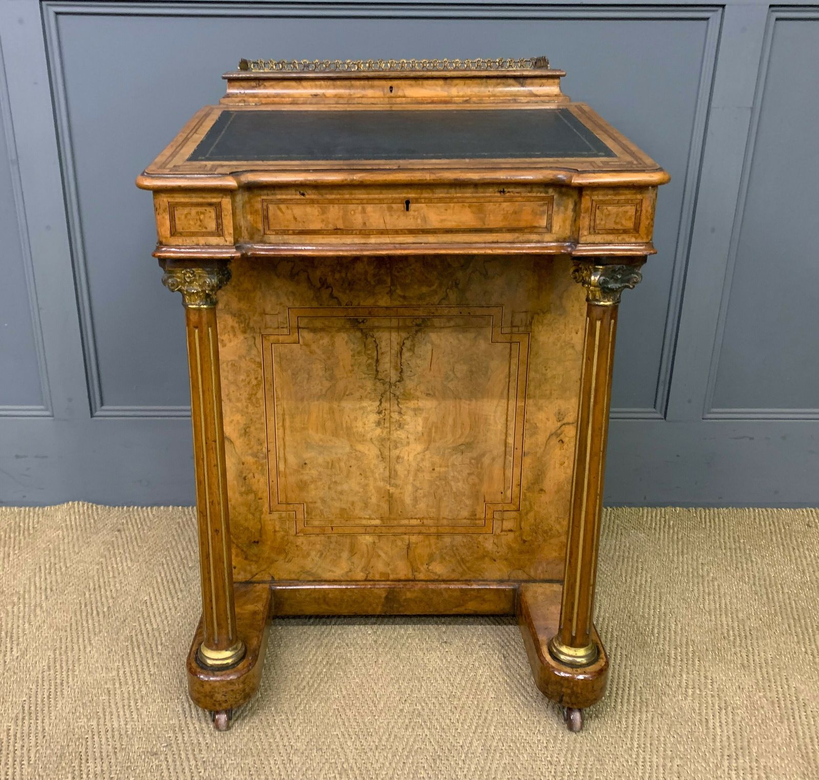 Furniture Victorian Inlaid Burr Walnut Davenport photo