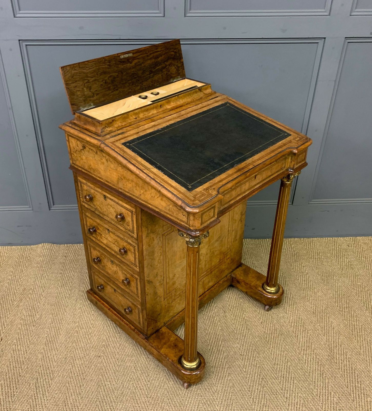 1350.0 Victorian Inlaid Burr Walnut Davenport photo