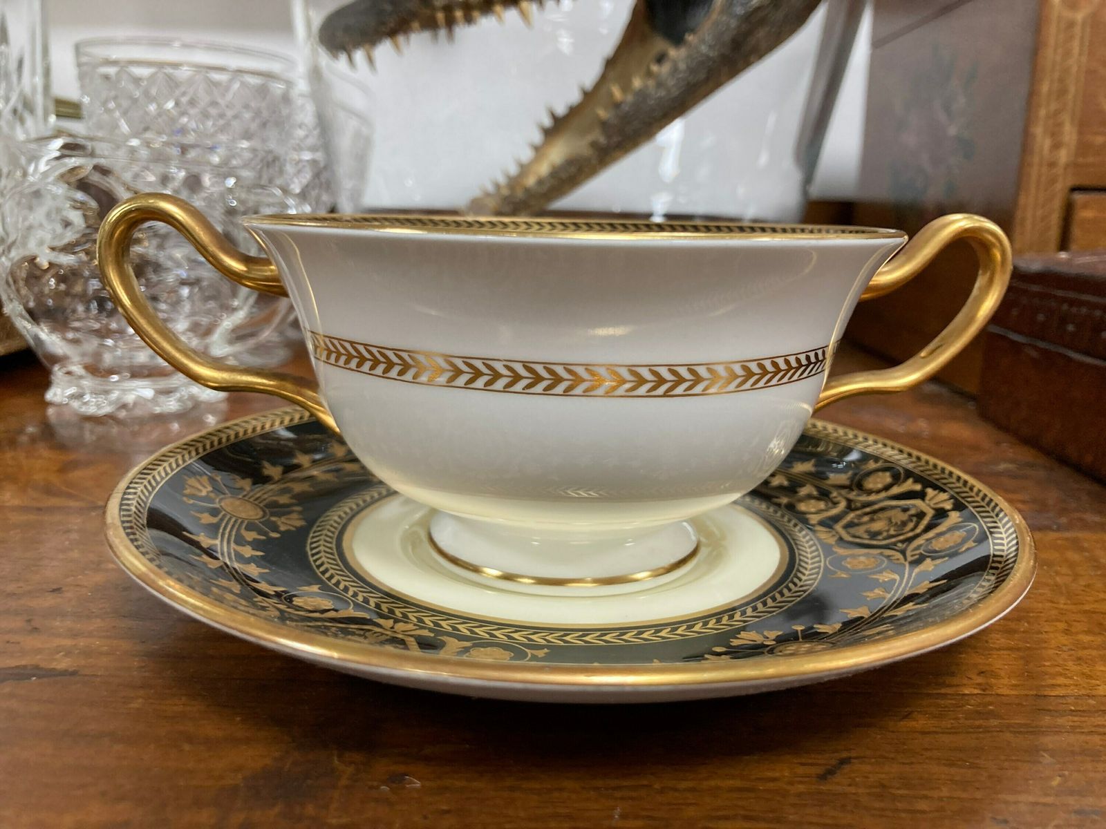 Vintage Wedgwood Astbury Black Soup Cup With Saucer, Wedgewood Teacup Black And Gold photo vintage