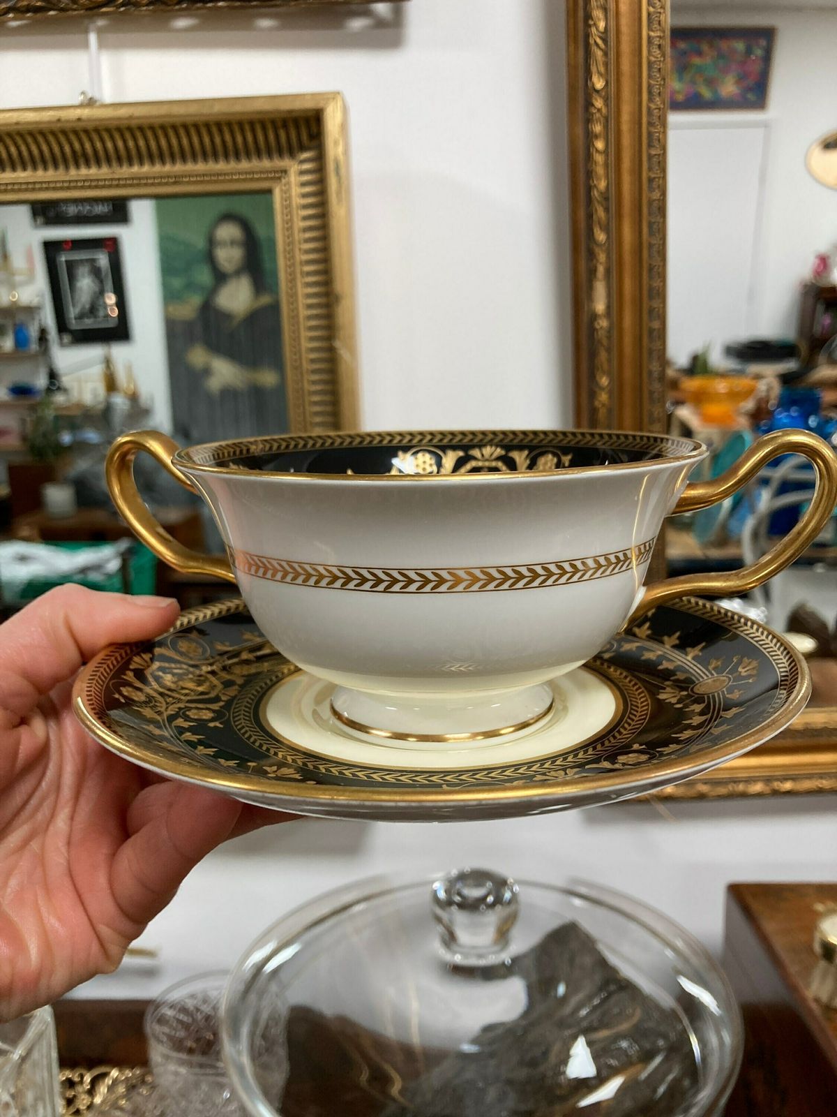 photo furniture Vintage Wedgwood Astbury Black Soup Cup With Saucer, Wedgewood Teacup Black And Gold