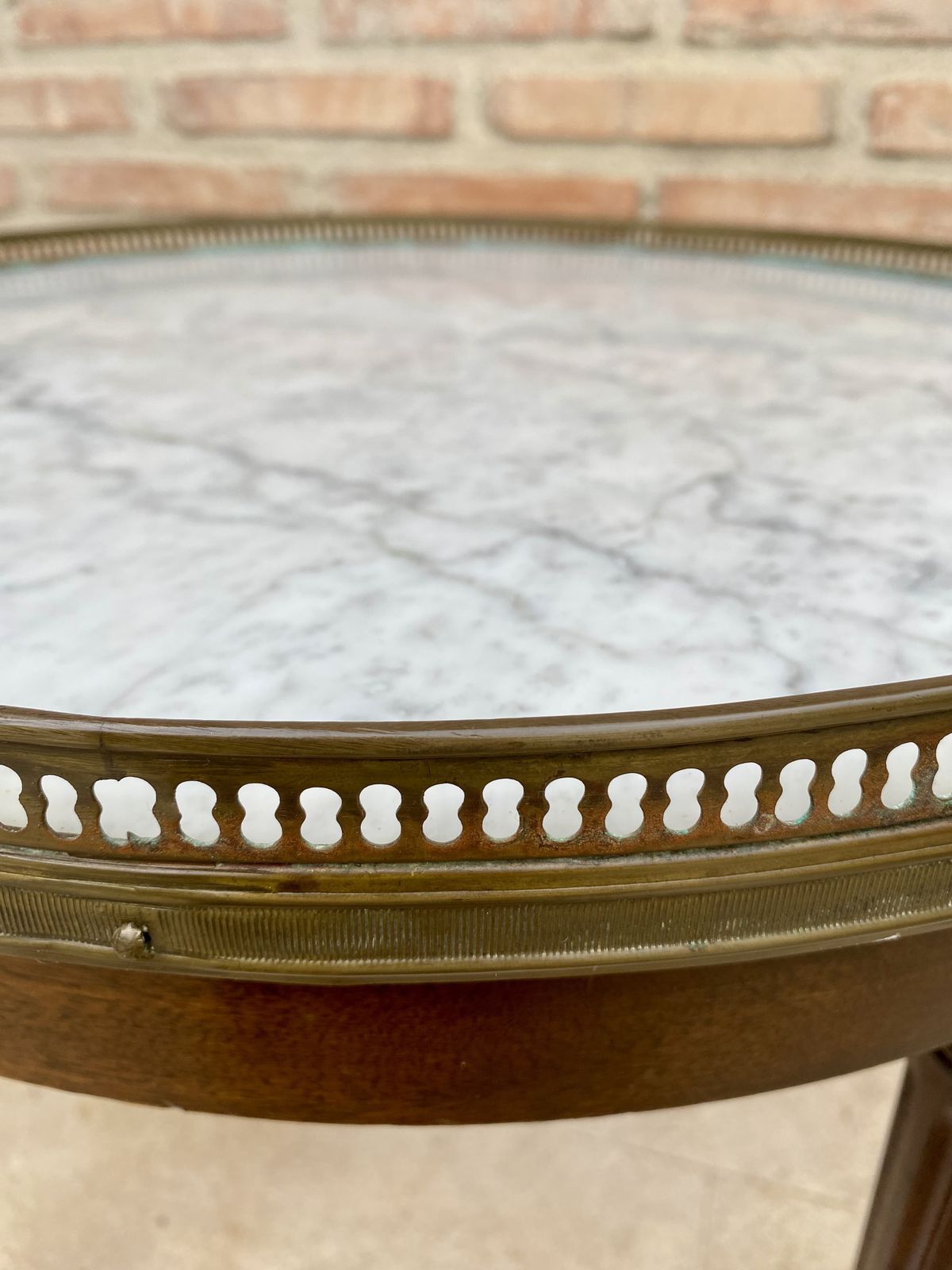 Louis XVI Style Walnut And Marble Top Bouillotte Table, 19th Century photo vinterior