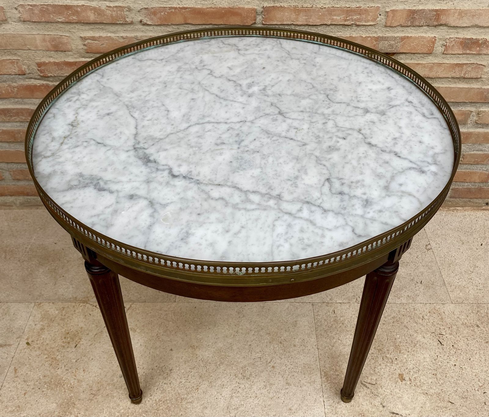 Louis XVI Style Walnut And Marble Top Bouillotte Table, 19th Century photo buy