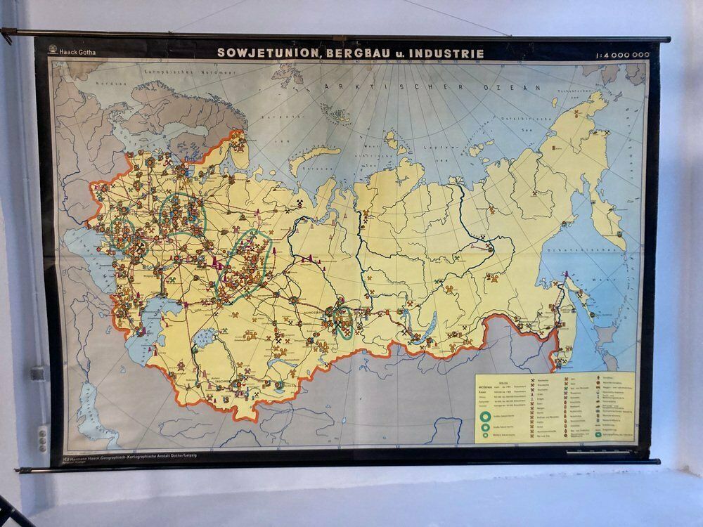 Large East German School Map Of The Soviet Union, 1960s