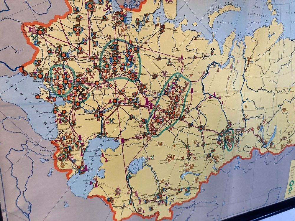 Large East German School Map Of The Soviet Union, 1960s photo 809.0