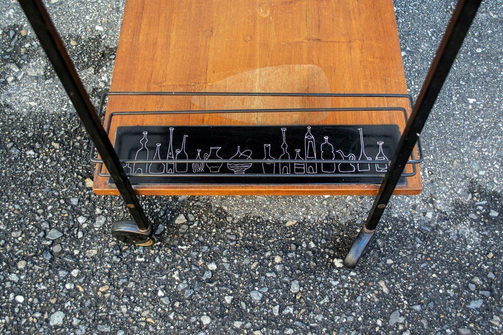 Wooden Bar Trolley In Enamel Metal, 1950s photo Furniture