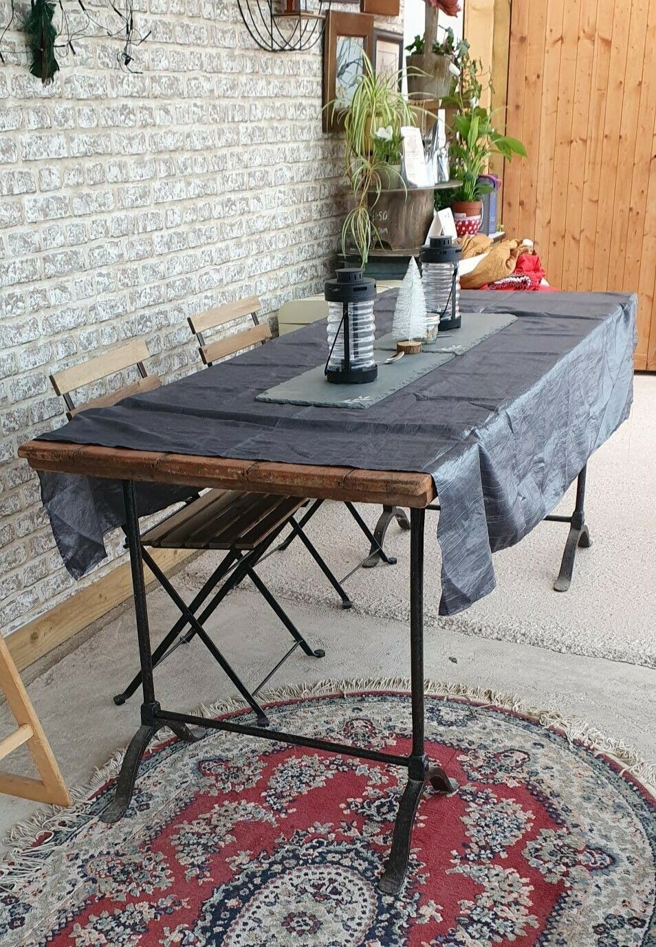 Antique Wrought Iron Trestle Table C19th Pine 6ft photo furniture
