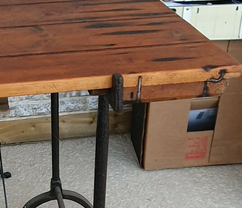 Antique Wrought Iron Trestle Table C19th Pine 6ft photo for sale