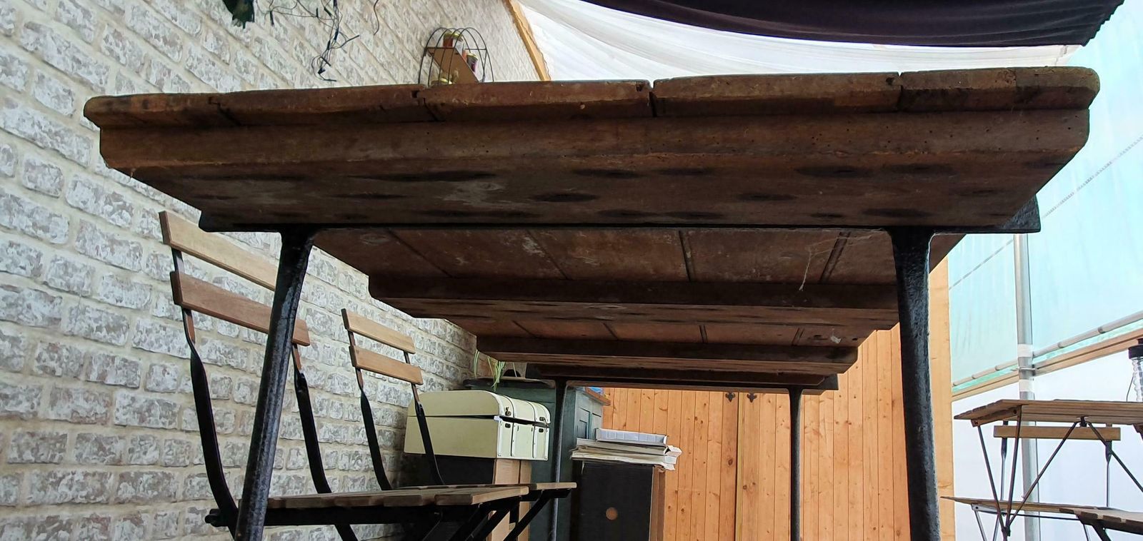photo furniture Antique Wrought Iron Trestle Table C19th Pine 6ft