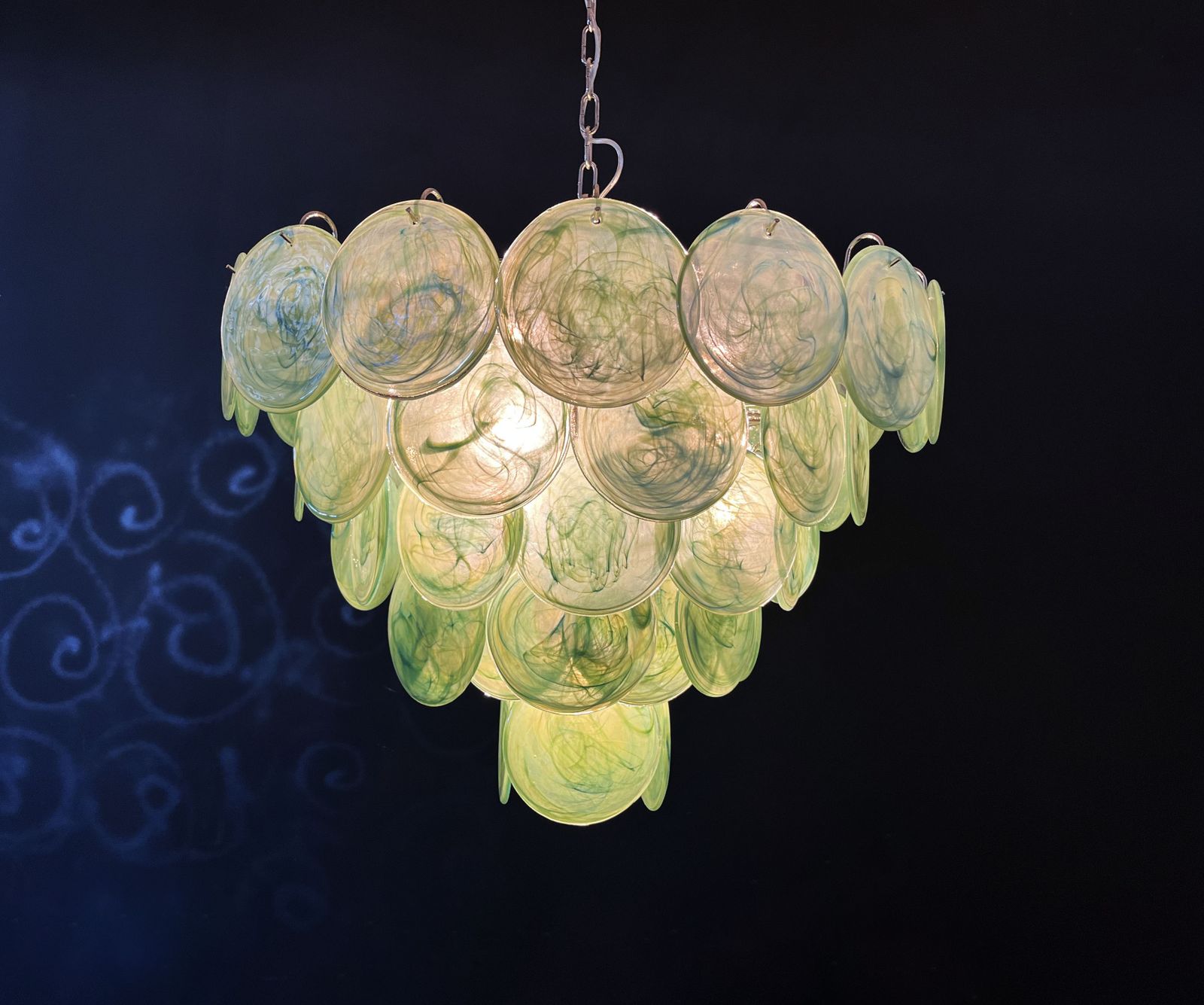 High Quality Murano Chandelier Space Age   57 Green Albaster Iridescent Glasses photo vinterior
