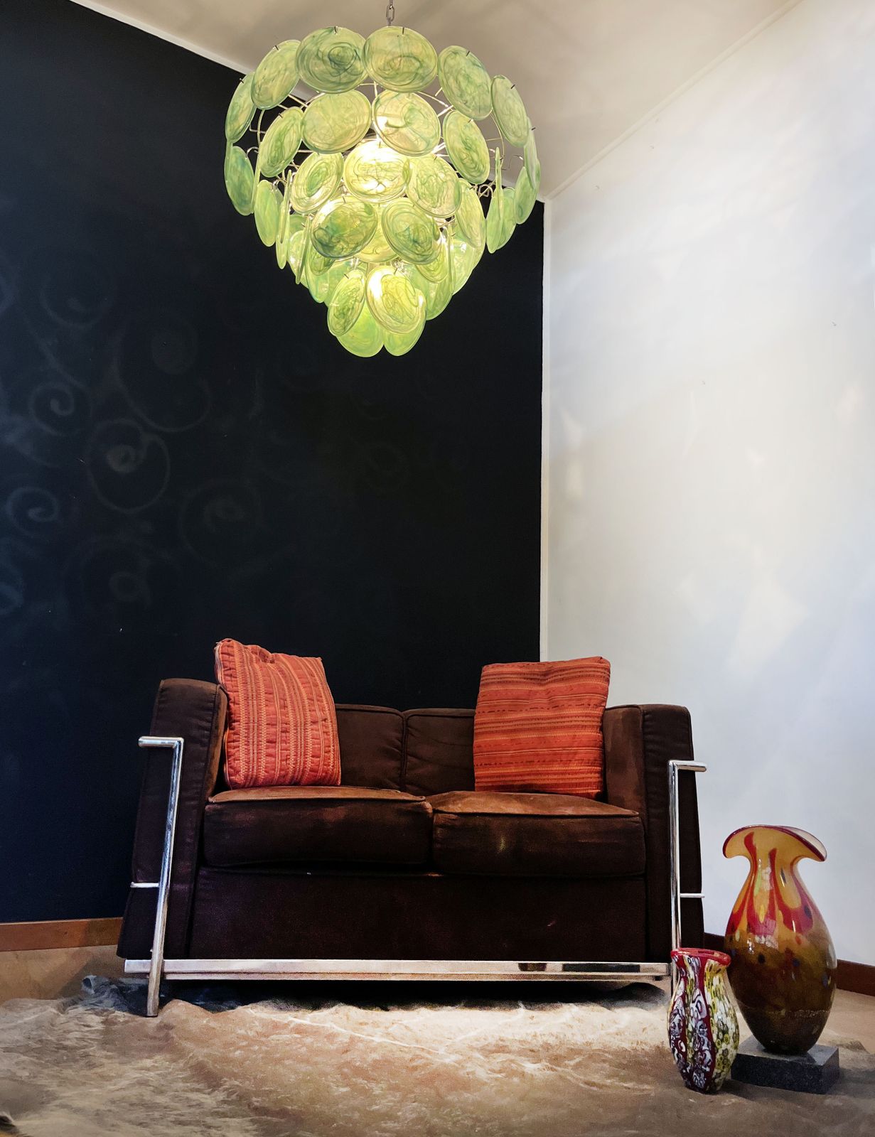 High Quality Murano Chandelier Space Age   57 Green Albaster Iridescent Glasses photo vintage
