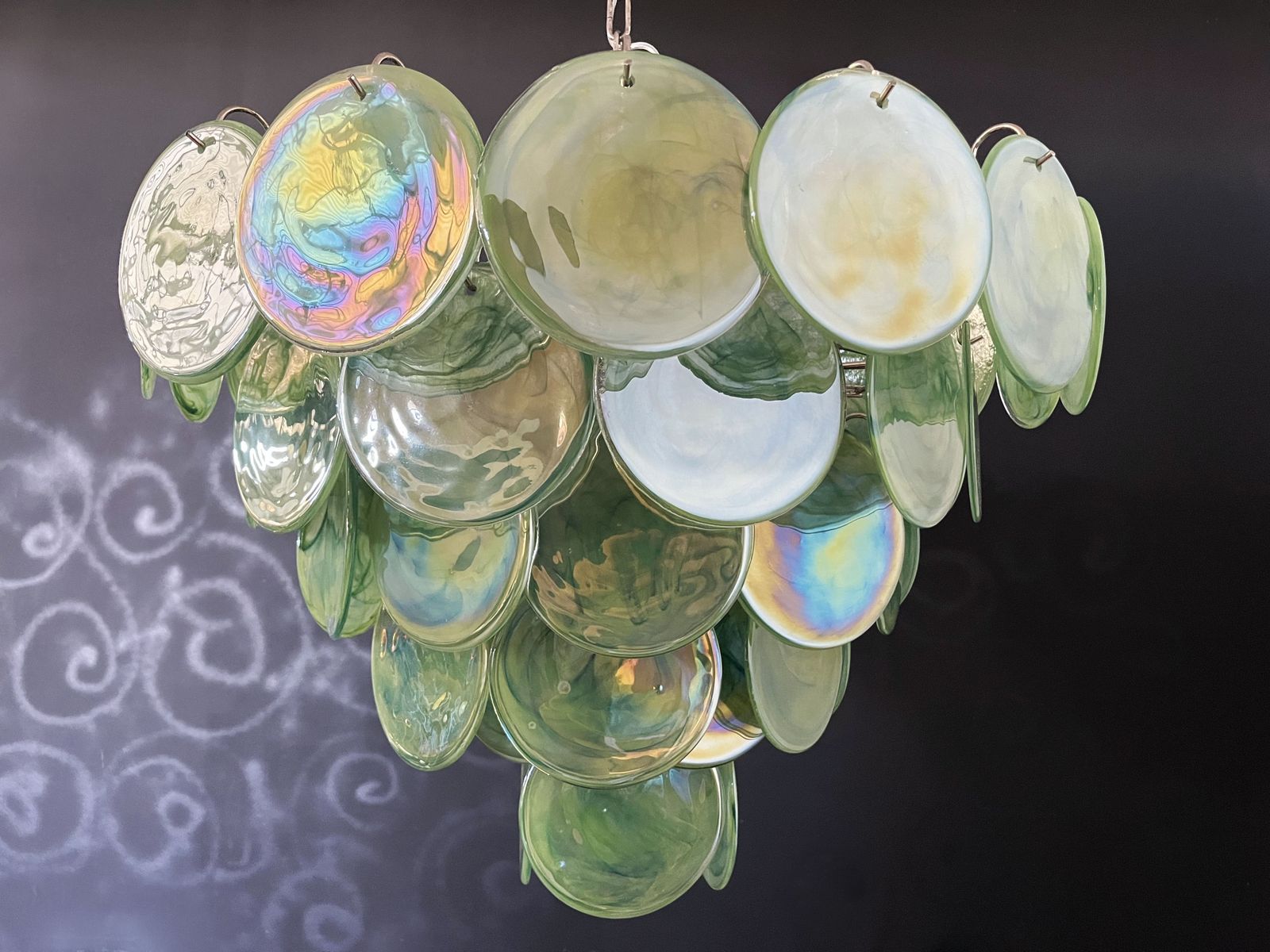 1035.0 High Quality Murano Chandelier Space Age   57 Green Albaster Iridescent Glasses photo