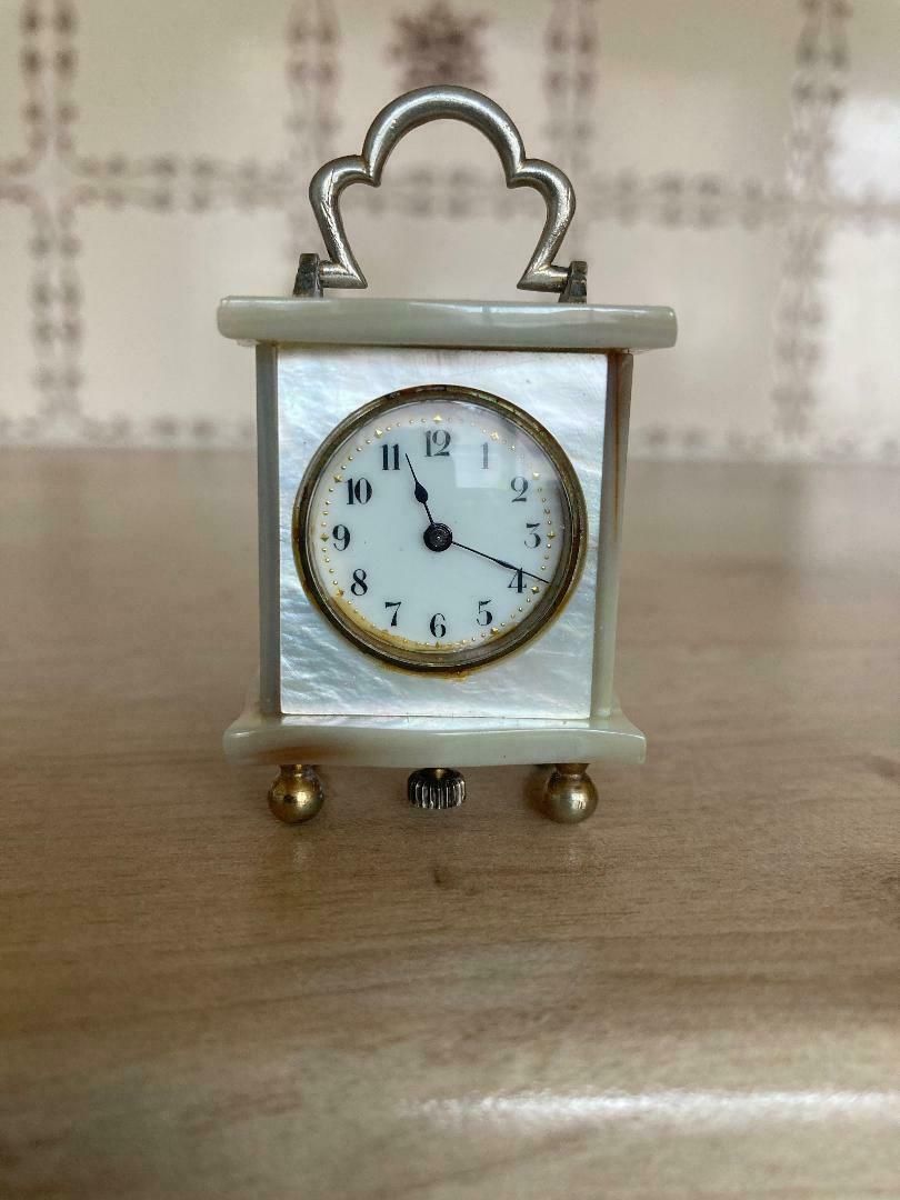 Miniature Carriage Clock Mother Of Pearl With White Nacre photo for sale
