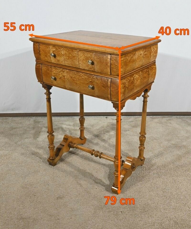 photo buy Rare Small Chiffonnière Table In Speckled Amboyna And Cherry, Louis Philippe Period – 2nd Part 19th Century