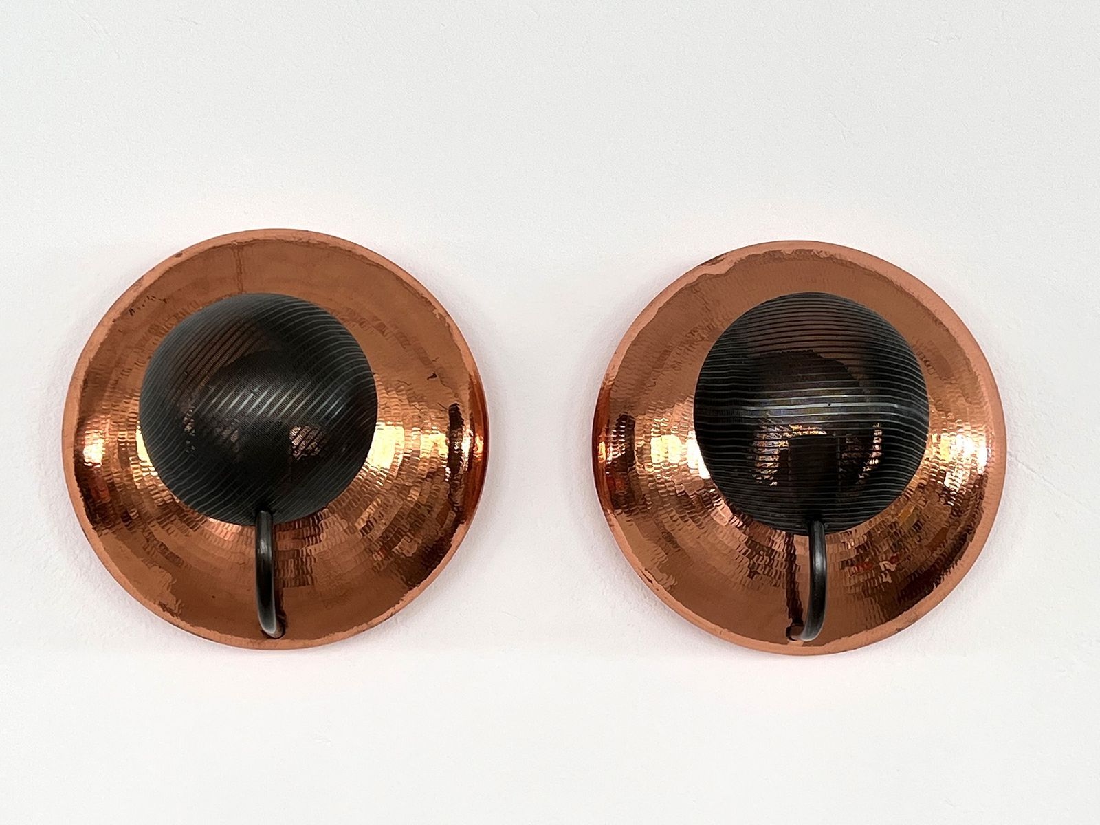 Pair Of Italian Wall Sconces In Copper And Black Perforated Metal, 1970s photo furniture