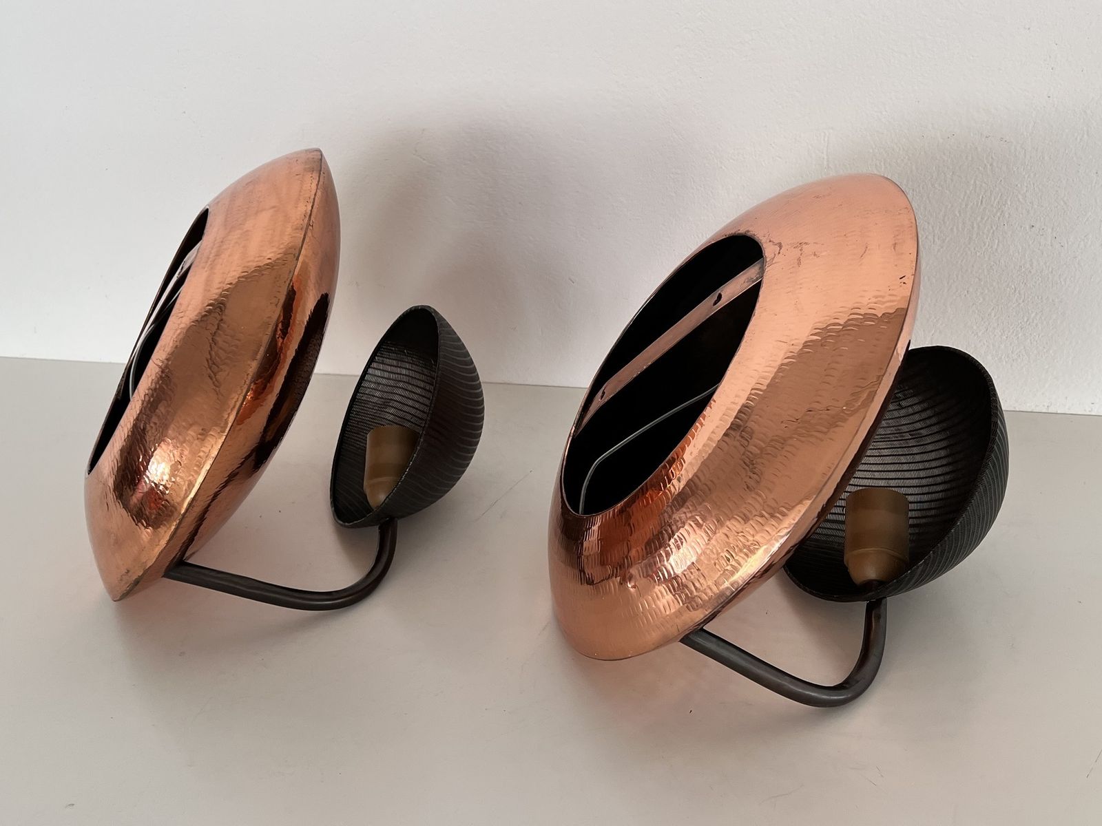 Pair Of Italian Wall Sconces In Copper And Black Perforated Metal, 1970s photo for sale