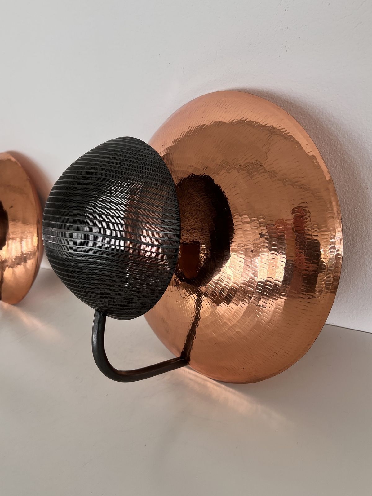 Pair Of Italian Wall Sconces In Copper And Black Perforated Metal, 1970s photo 1600.0