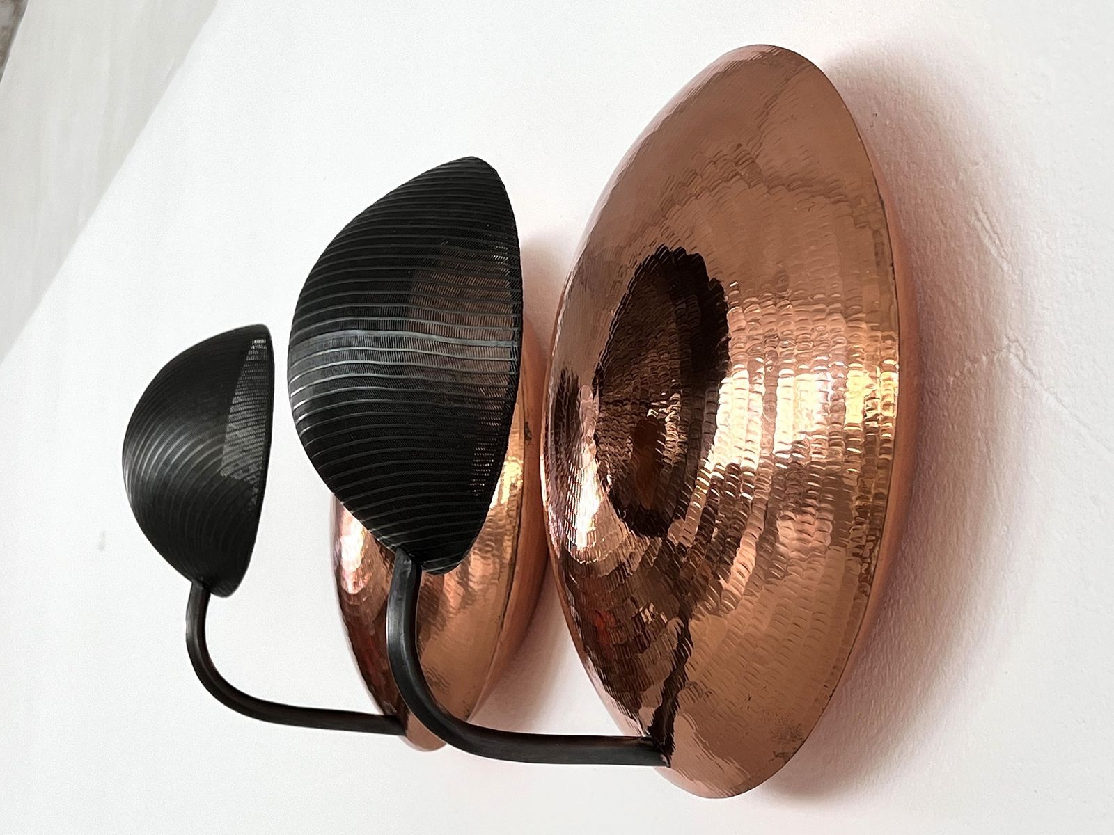 Pair Of Italian Wall Sconces In Copper And Black Perforated Metal, 1970s photo vintage
