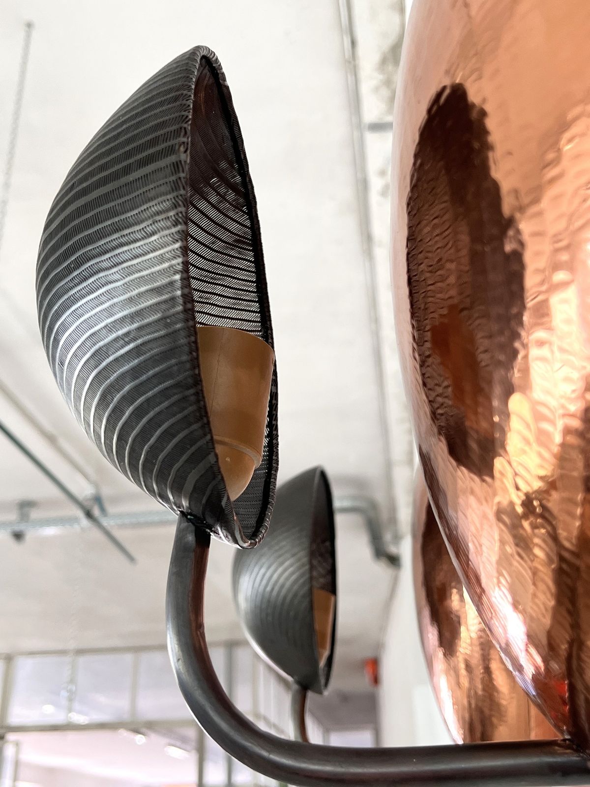 photo furniture Pair Of Italian Wall Sconces In Copper And Black Perforated Metal, 1970s