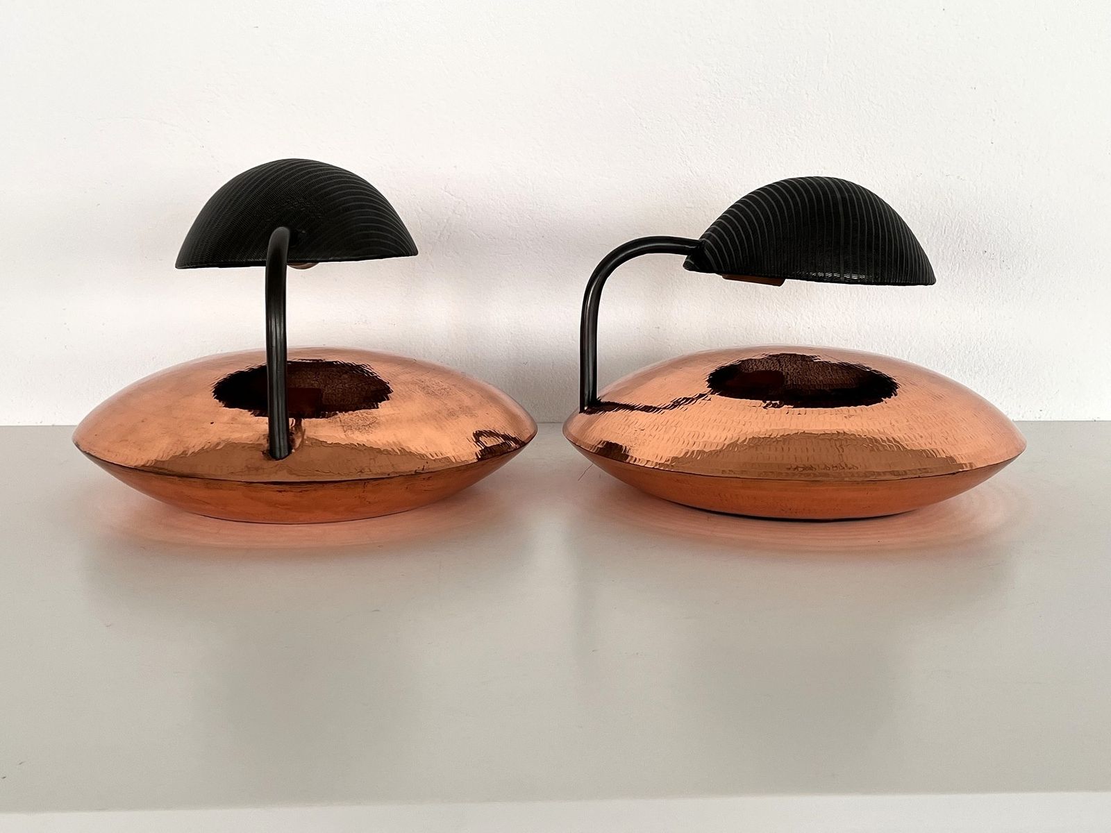 photo vinterior Pair Of Italian Wall Sconces In Copper And Black Perforated Metal, 1970s