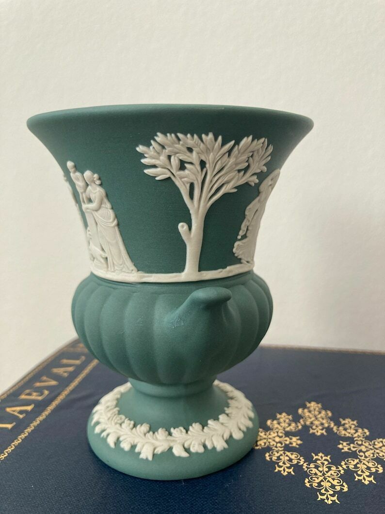 Vintage Wedgwood Sage Teal Green Grecian Urn Vase photo for sale
