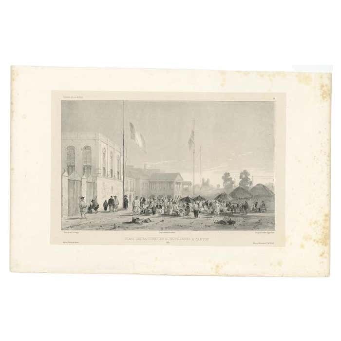 Antique Print Of European Factories In Guangzhou In China, Circa 1850 photo furniture