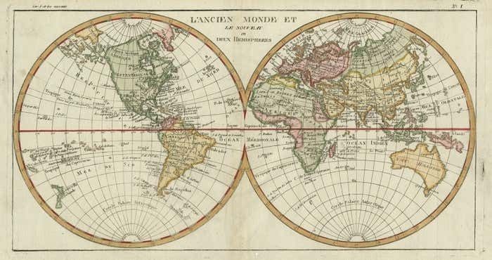 Very Decorative Original Antique Map Of The World, Published In France In C.1780 photo furniture