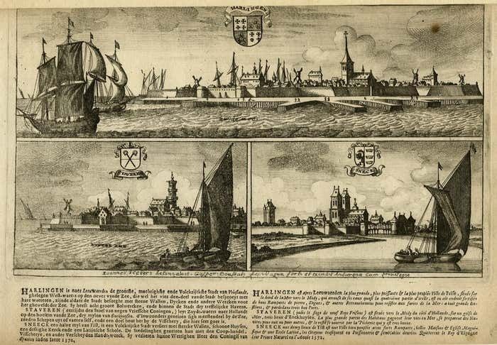 Antique Print Of Harlingen, Stavoren And Sneek In Friesland, 1680 photo 252.0