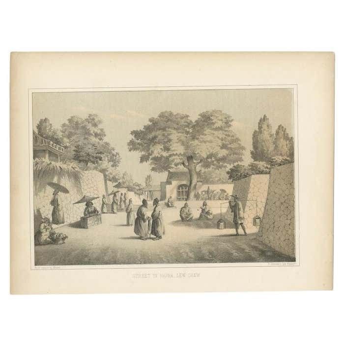 Antique Print Of A Street In Naha Or Napha, Lee Chew In China, '1856' photo furniture