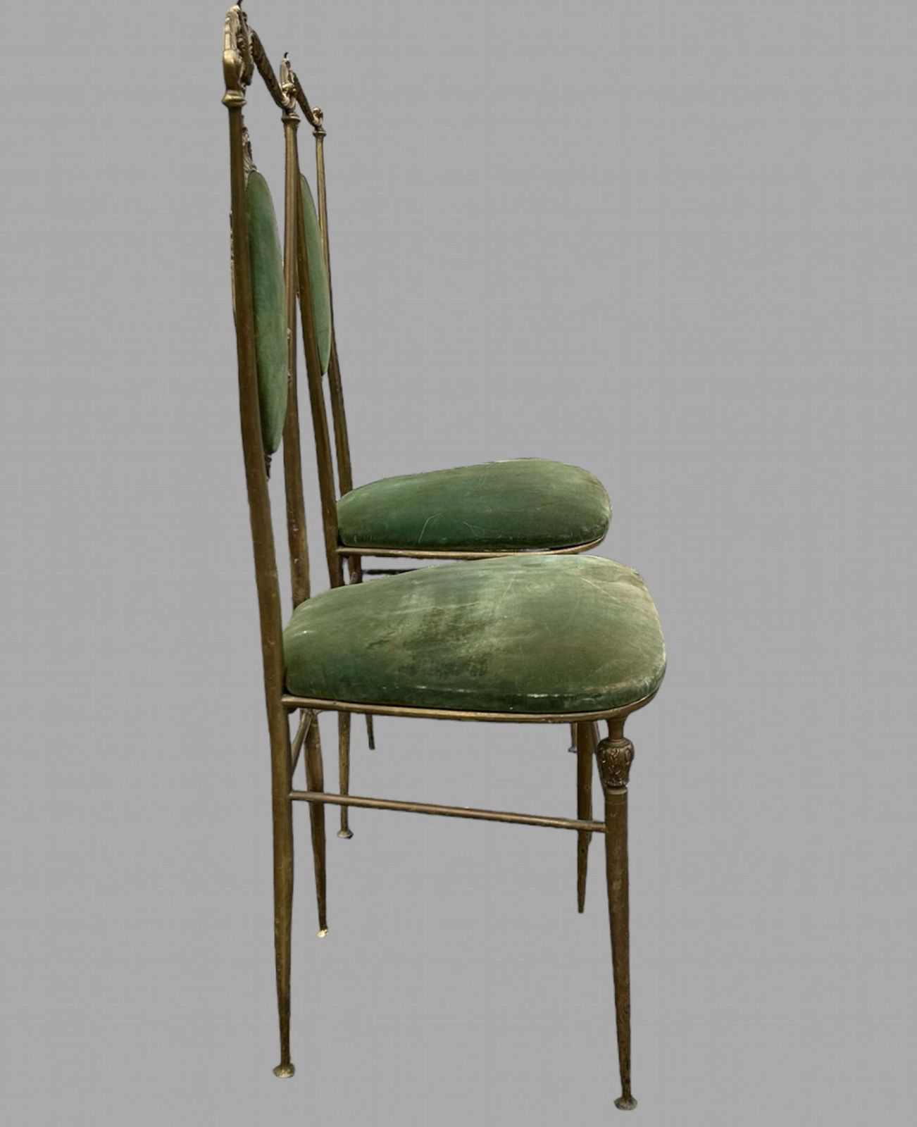 Pair 1950's Italian Chiavari Ornate Brass Hollywood Regency Chairs photo for sale