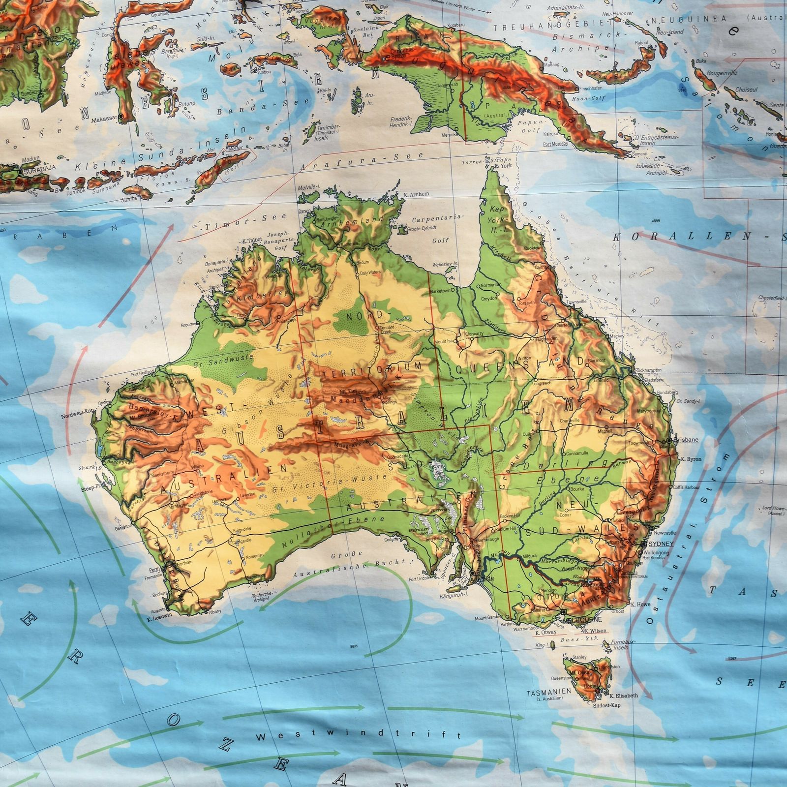 Big Haack Painke Map Of Australia In German Linen Backed Original Batons photo for sale