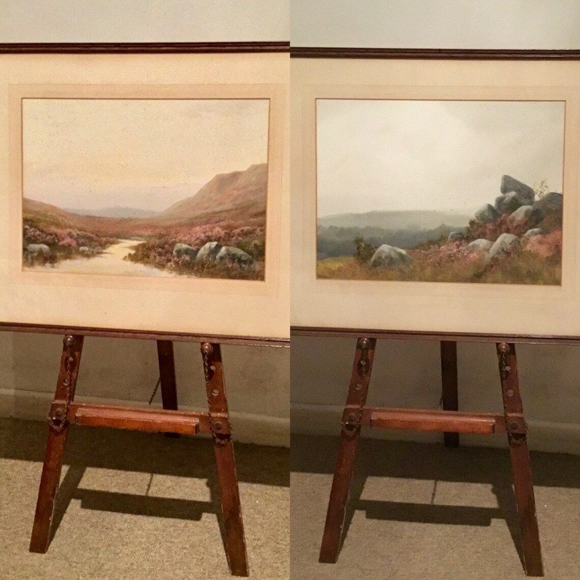 Beautiful Pair Of Large Watercolours By Renowned Artist Rd Sherrin    Moorland Scenes   Signed & In Original Frames