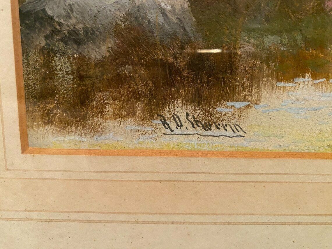 Beautiful Pair Of Large Watercolours By Renowned Artist Rd Sherrin    Moorland Scenes   Signed & In Original Frames photo vintage