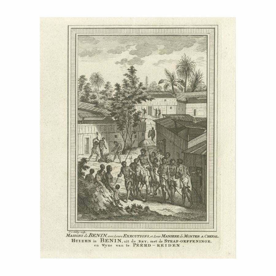 Antique Engraving Of Houses Of Benin In Africa, 1748