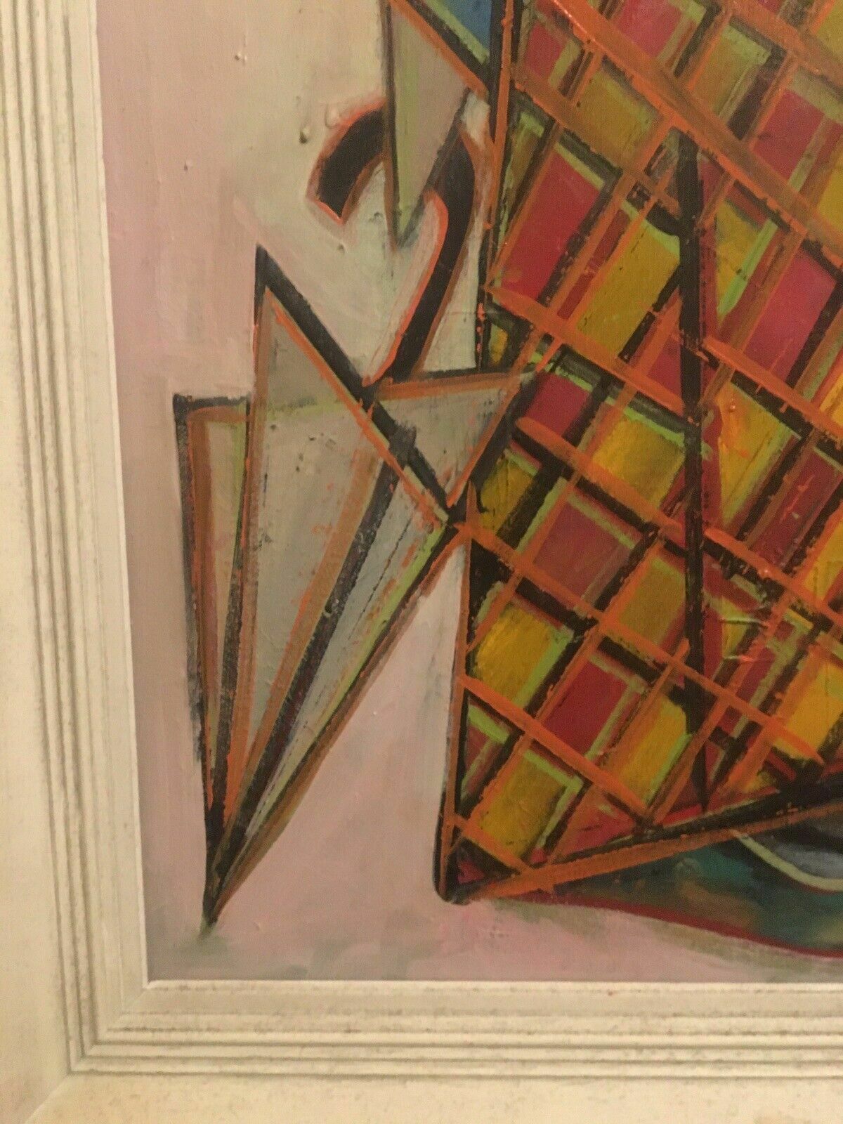 Mid Century Vintage Cubist Oil Painting Abstract Jester/Clown Framed Canvas photo for sale