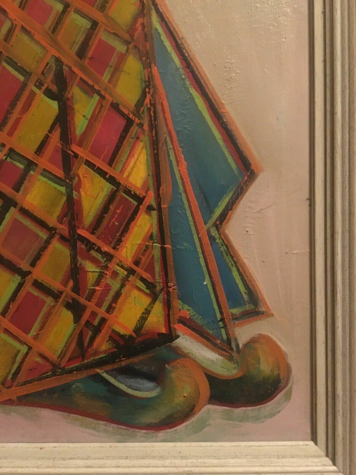 Mid Century Vintage Cubist Oil Painting Abstract Jester/Clown Framed Canvas photo Art