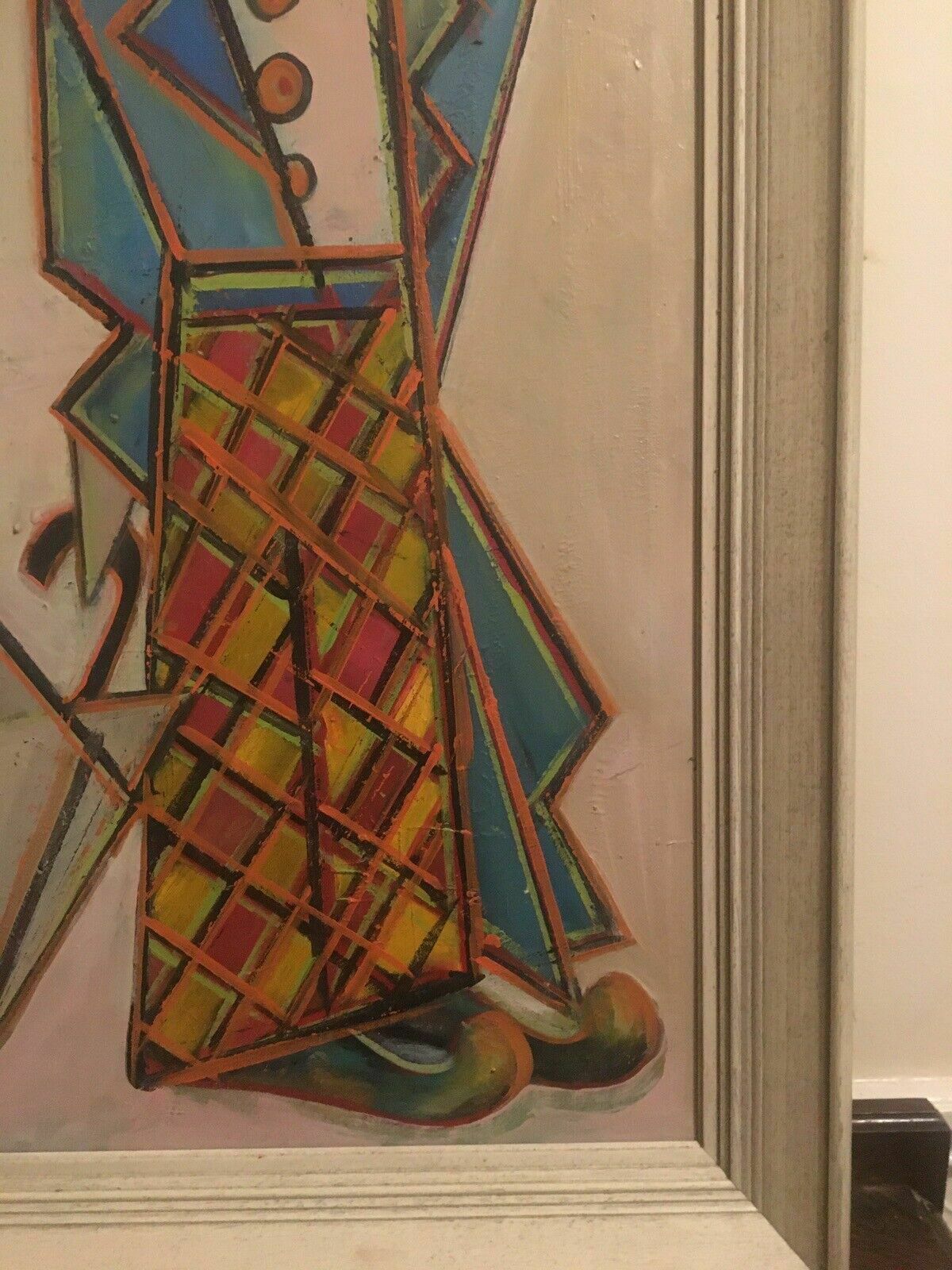 325.0 Mid Century Vintage Cubist Oil Painting Abstract Jester/Clown Framed Canvas photo