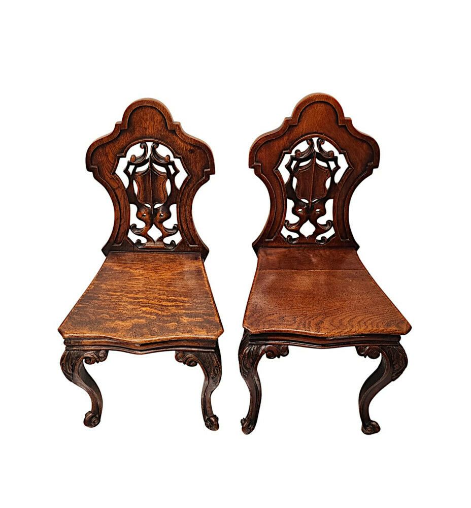 A Fabulous Pair Of 19th Century Oak Hall Chairs photo 1202.7393