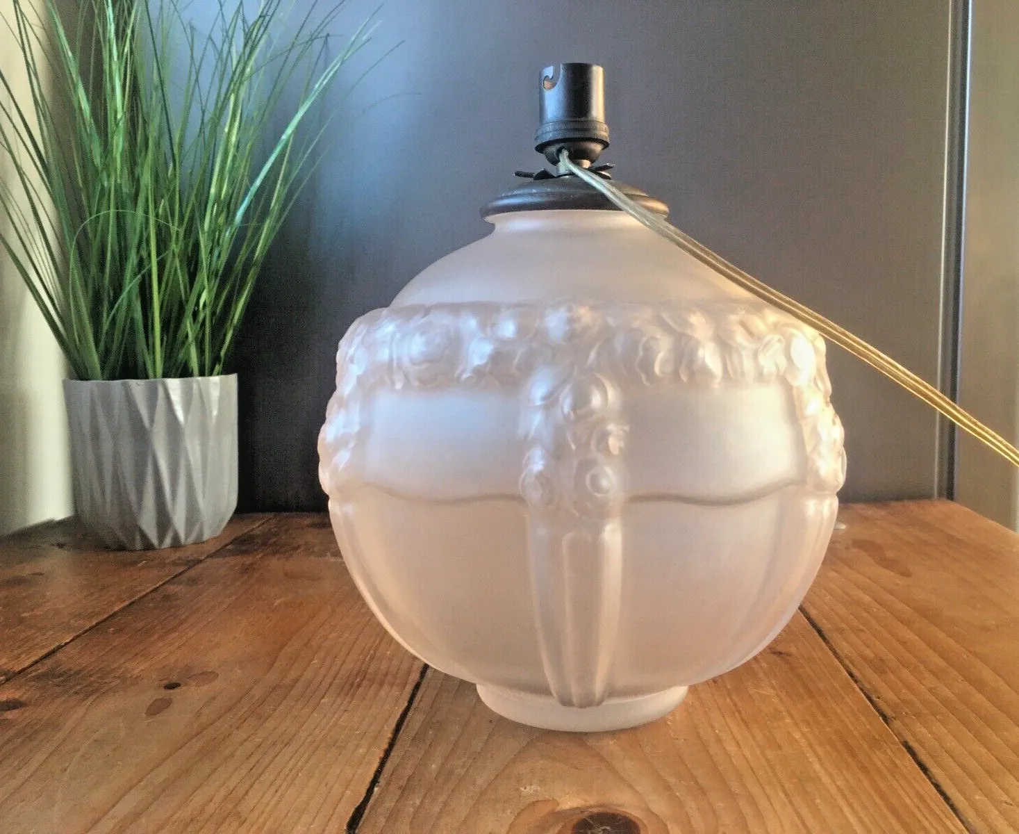 Superb Antique Art Deco French Regency Rose Frosted Glass Table Lamp Base Floral photo for sale