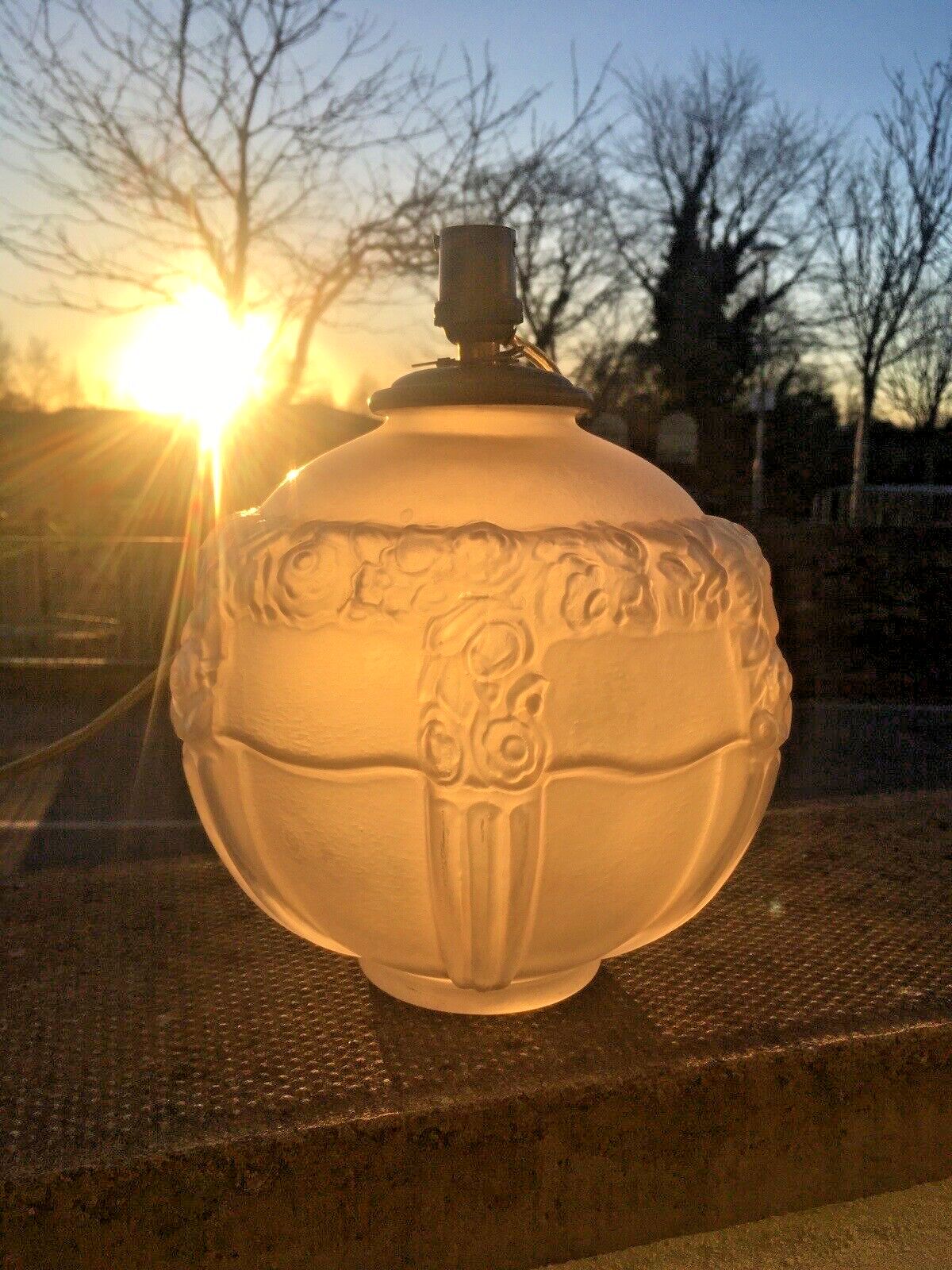 photo for sale Superb Antique Art Deco French Regency Rose Frosted Glass Table Lamp Base Floral
