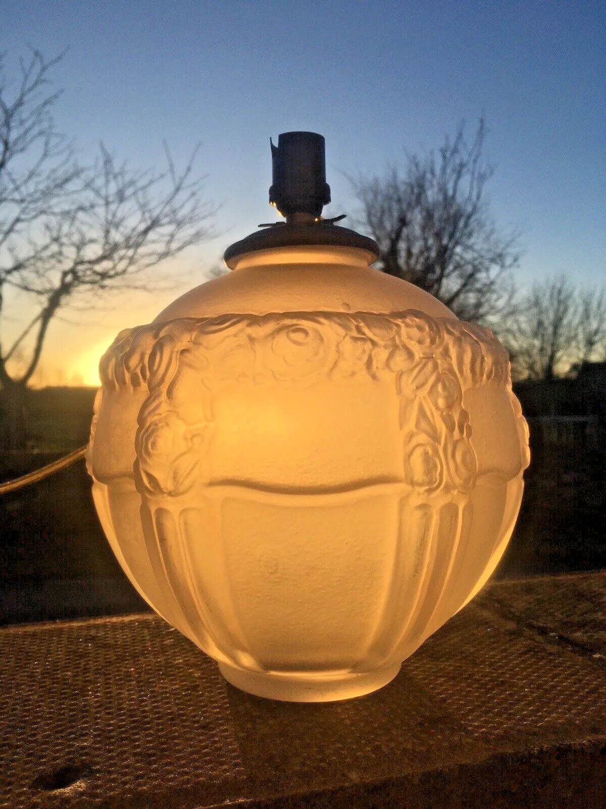Lighting Superb Antique Art Deco French Regency Rose Frosted Glass Table Lamp Base Floral photo