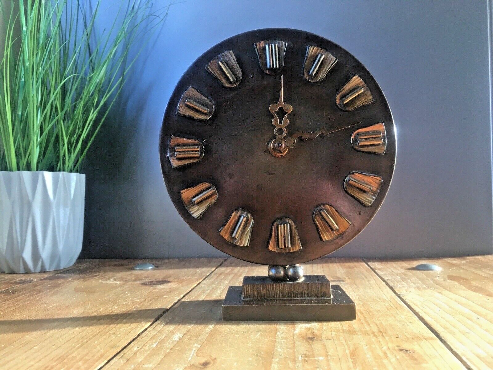 Beautiful Brutalist 1950's Bronzed Metal Mantel Clock By Awu   Johannes Bosma photo furniture
