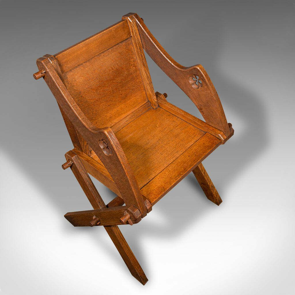Antique Glastonbury Chair, English Oak, Ecclesiastic Armchair, Gothic, Victorian photo vinterior